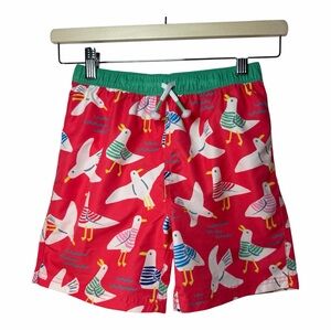 Mini Boden Boys Red Seagull Print Swim Shorts Trunks 8-9Y Beach Swimming Summer